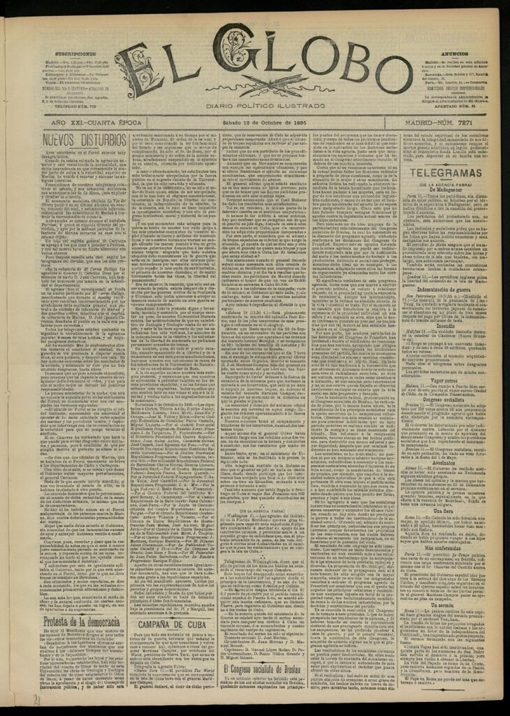 Miniatura de El Globo : diario ilustrado  del 12 de octubre de 1895, nº 7271