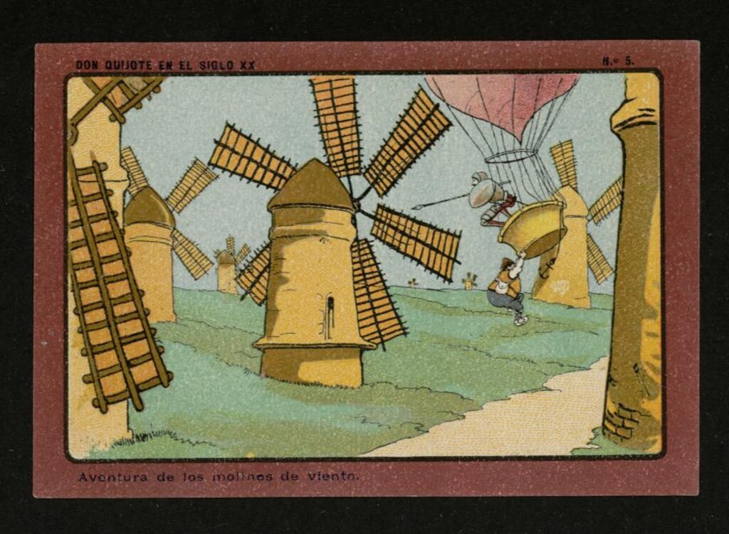 Miniatura de Don Quijote en el Siglo XX, nº 5: Aventura de los molinos de viento
