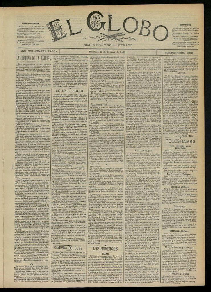 Miniatura de El Globo : diario ilustrado  del 13 de octubre de 1895, nº 7272