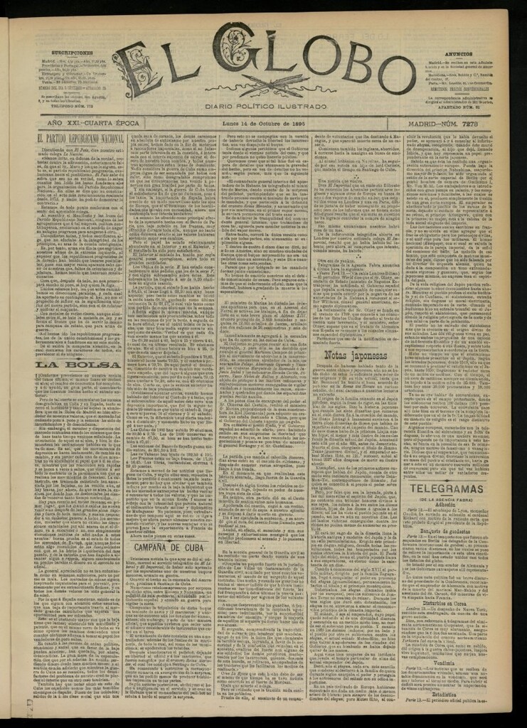 Miniatura de El Globo : diario ilustrado  del 14 de octubre de 1895, nº 7273
