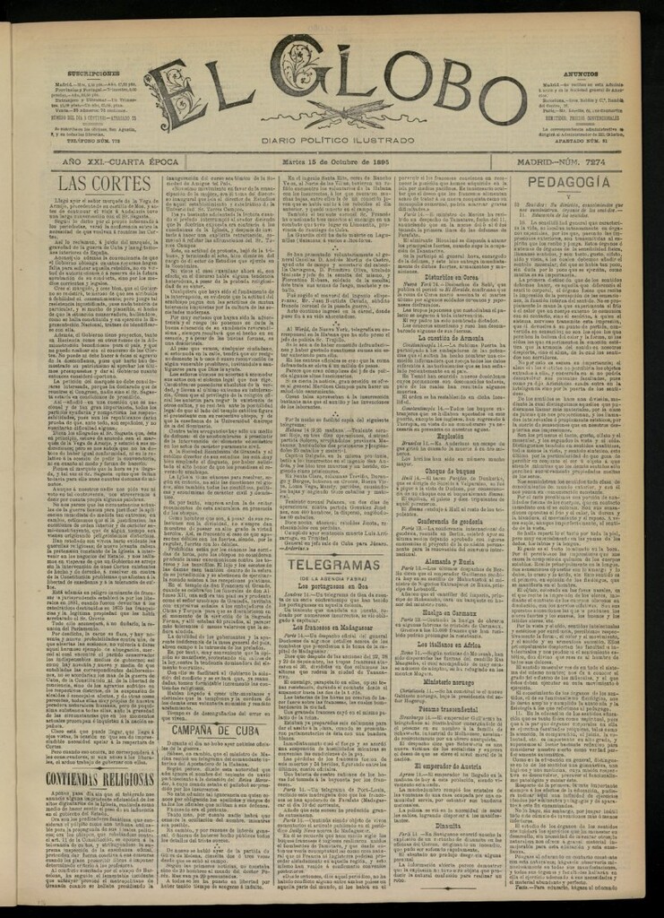 Miniatura de El Globo : diario ilustrado  del 15 de octubre de 1895, nº 7274