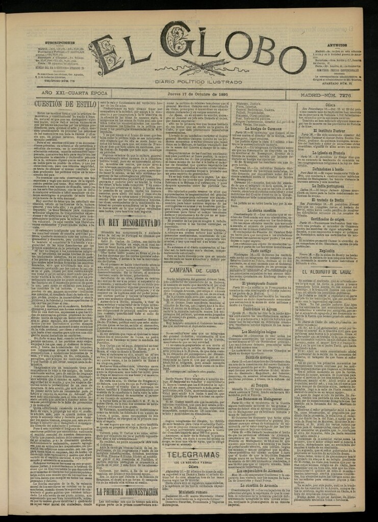 Miniatura de El Globo : diario ilustrado  del 17 de octubre de 1895, nº 7276
