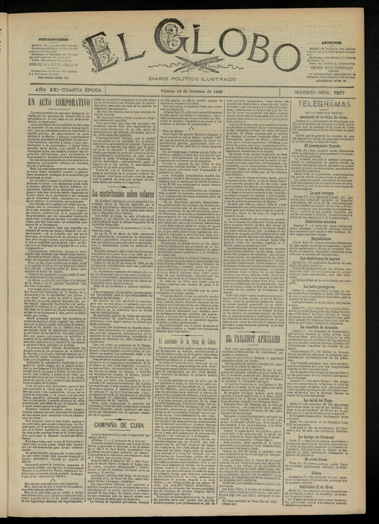 Miniatura de El Globo : diario ilustrado  del 18 de octubre de 1895, nº 7277