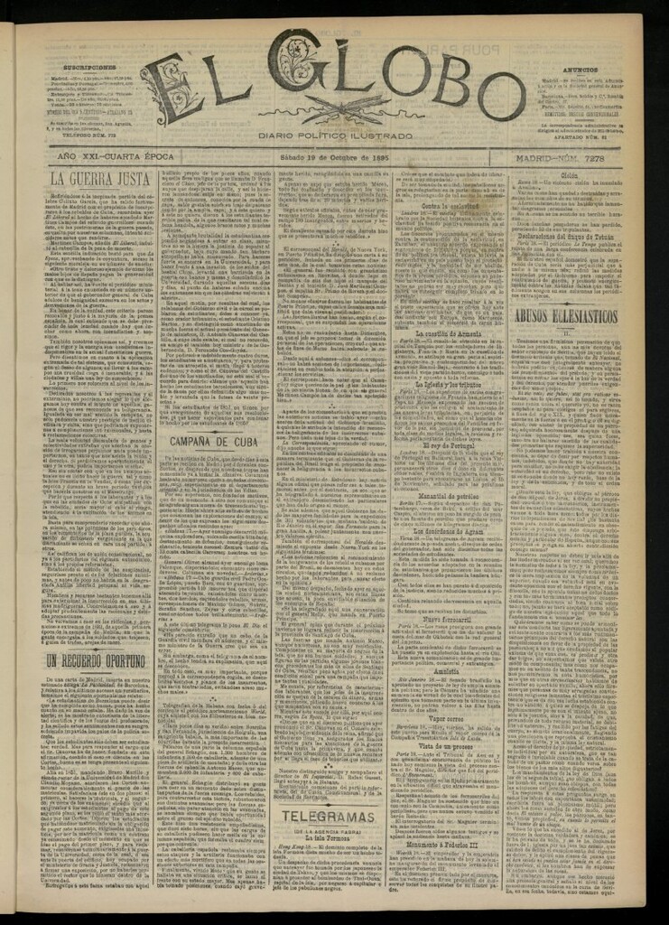 Miniatura de El Globo : diario ilustrado  del 19 de octubre de 1895, nº 7278