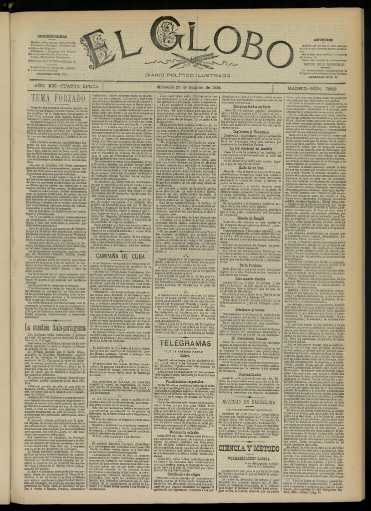 Miniatura de El Globo : diario ilustrado  del 23 de octubre de 1895, nº 7282