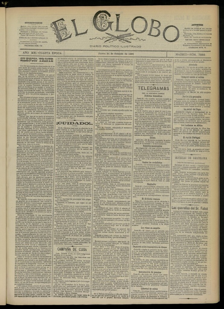 Miniatura de El Globo : diario ilustrado  del 24 de octubre de 1895, nº 7283