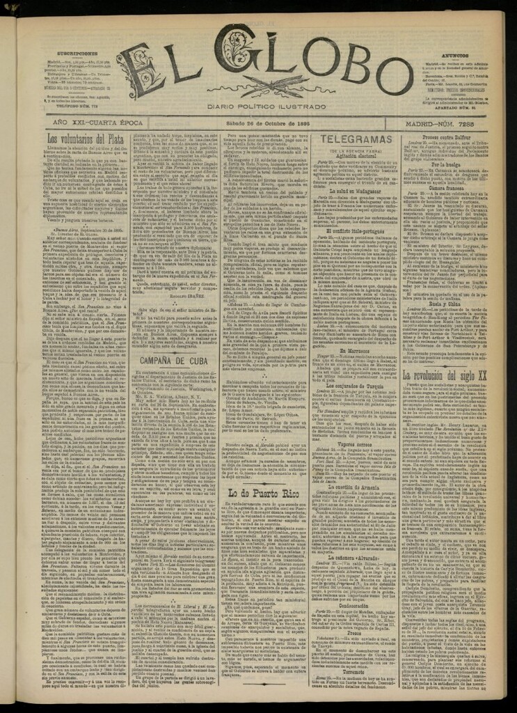Miniatura de El Globo : diario ilustrado  del 26 de octubre de 1895, nº 7285