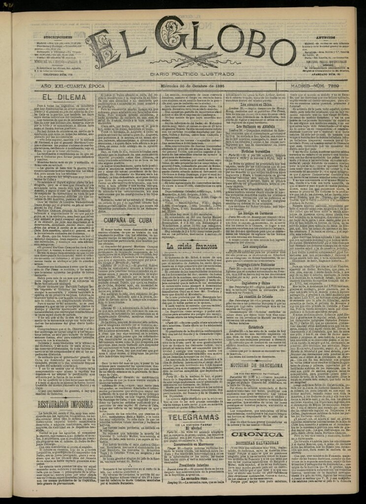 Miniatura de El Globo : diario ilustrado  del 30 de octubre de 1895, nº 7289