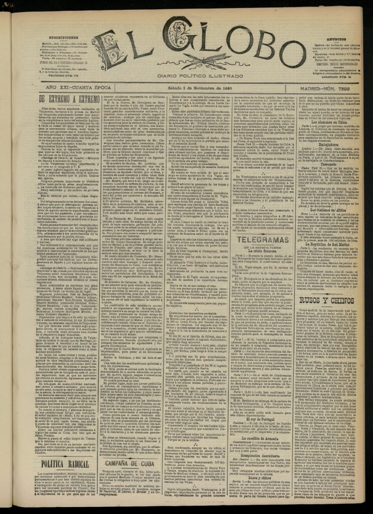 Miniatura de El Globo : diario ilustrado  del 2 de noviembre de 1895, nº 7292