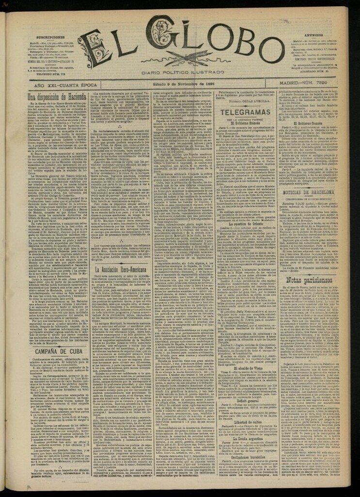 Miniatura de El Globo : diario ilustrado  del 9 de noviembre de 1895, nº 7299
