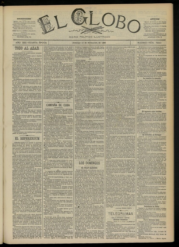 Miniatura de El Globo : diario ilustrado  del 10 de noviembre de 1895, nº 7300