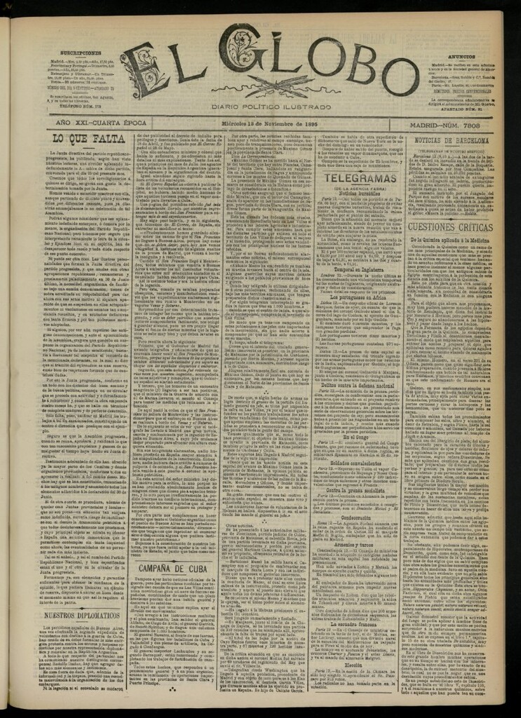 Miniatura de El Globo : diario ilustrado  del 13 de noviembre de 1895, nº 7303