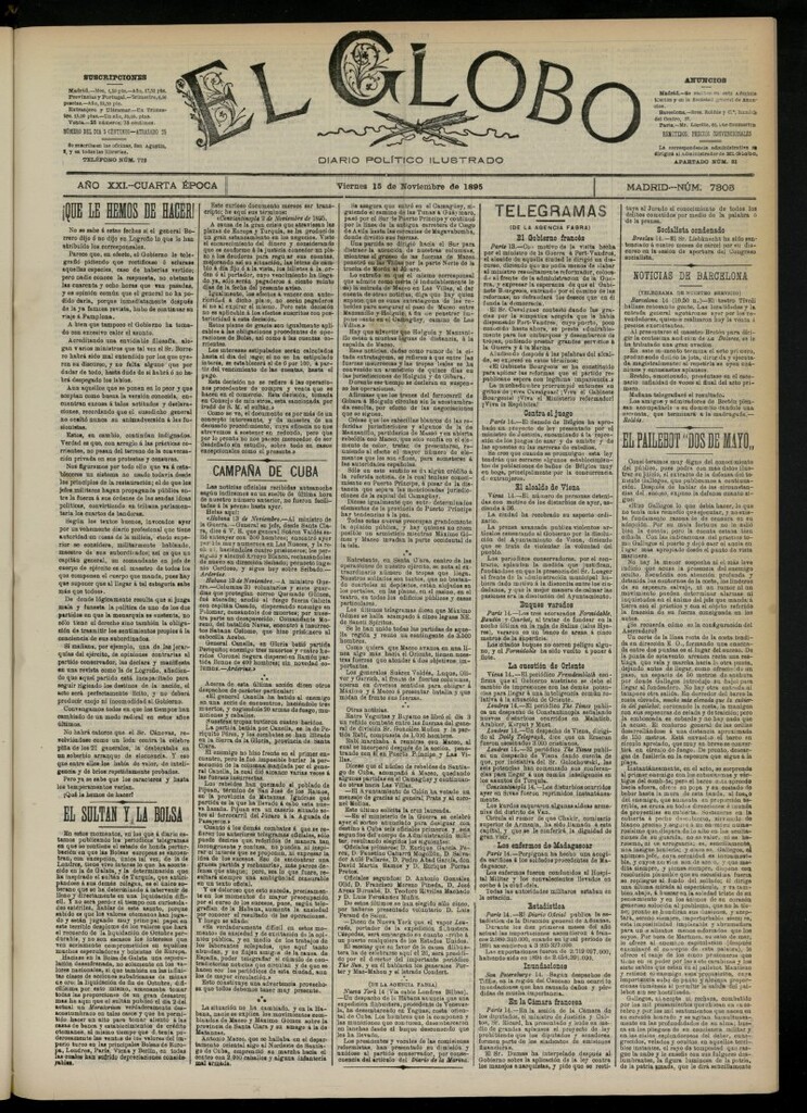 Miniatura de El Globo : diario ilustrado  del 15 de noviembre de 1895, nº 7305