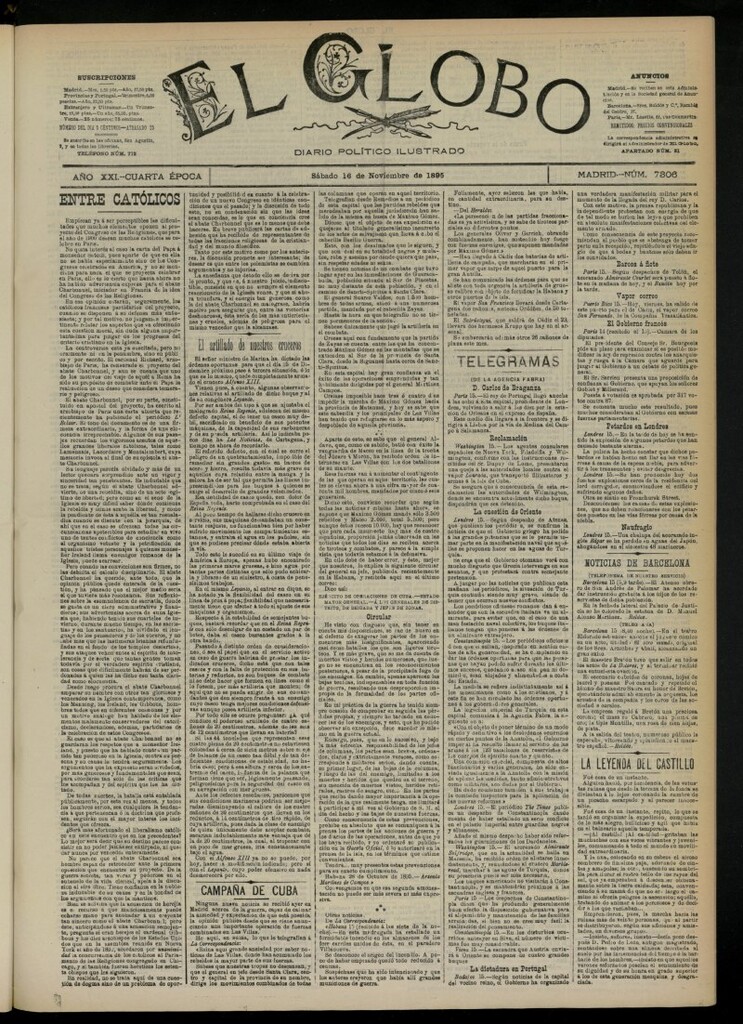Miniatura de El Globo : diario ilustrado  del 16 de noviembre de 1895, nº 7306