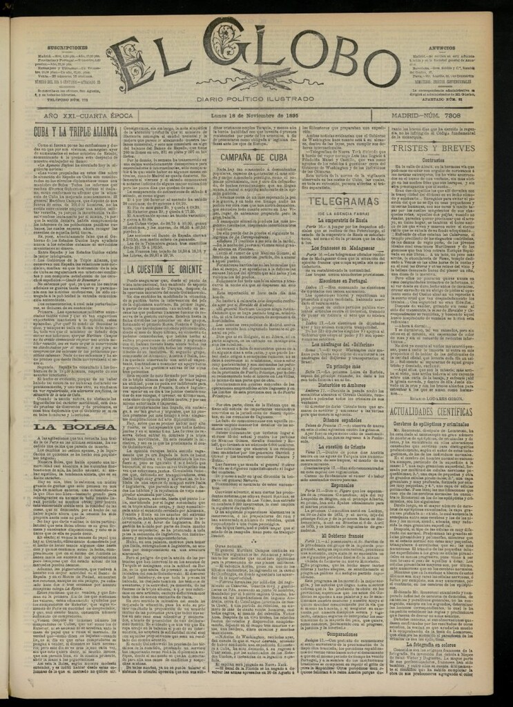 Miniatura de El Globo : diario ilustrado  del 18 de noviembre de 1895, nº 7308