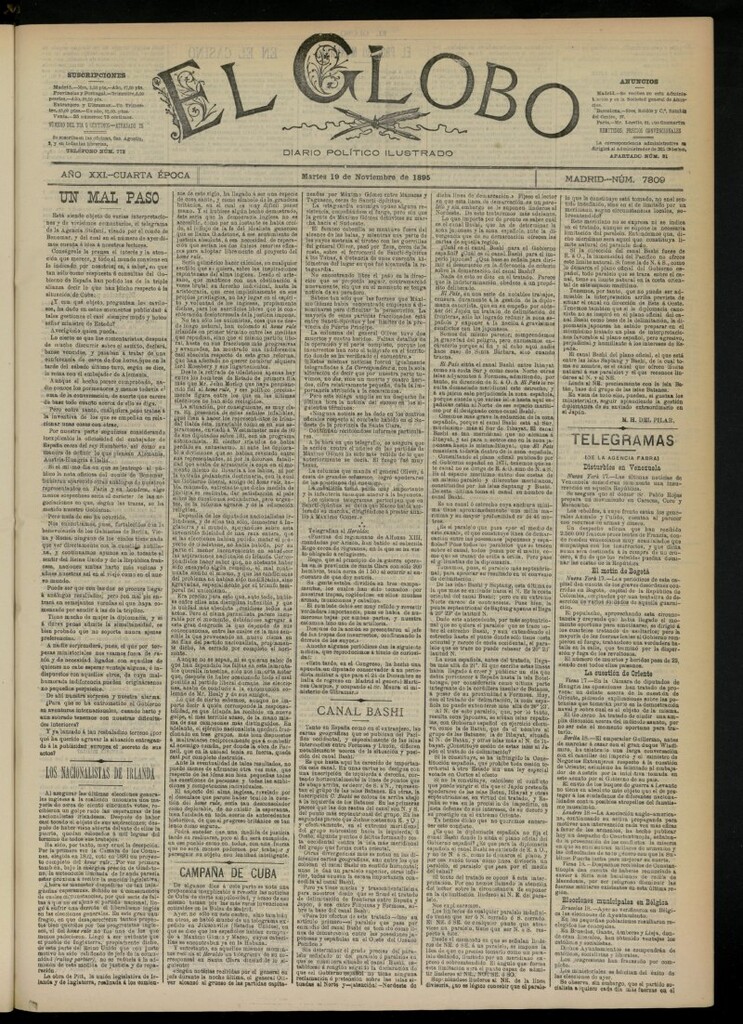 Miniatura de El Globo : diario ilustrado  del 19 de noviembre de 1895, nº 7309