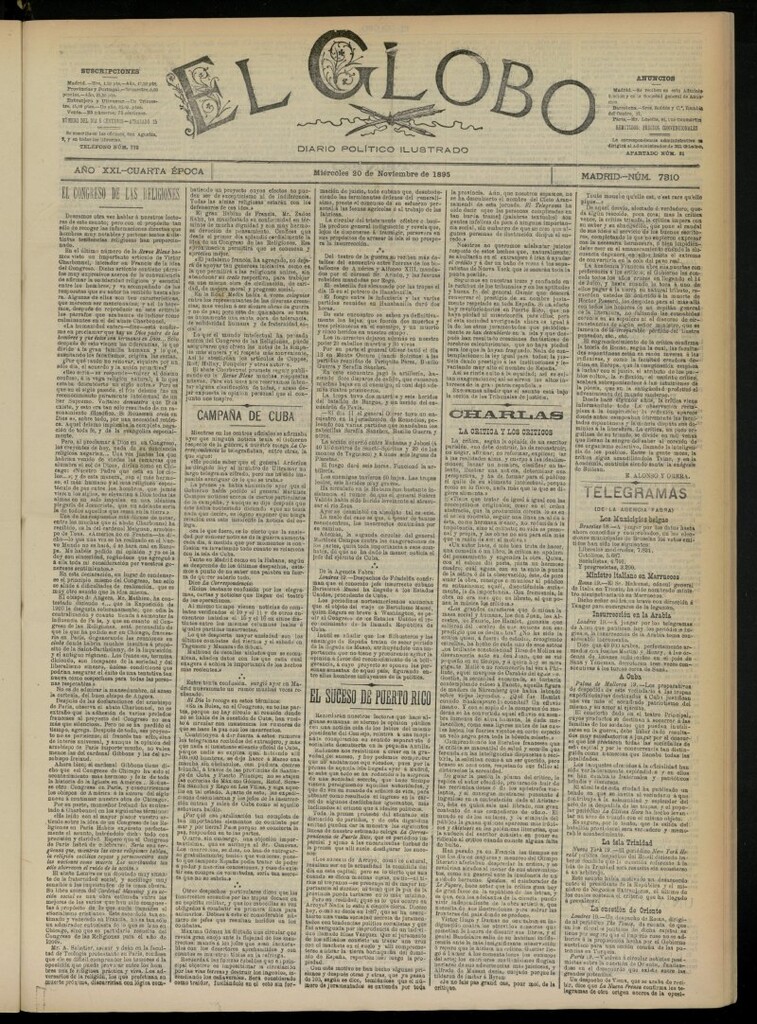 Miniatura de El Globo : diario ilustrado  del 20 de noviembre de 1895, nº 7310