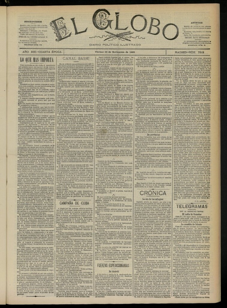Miniatura de El Globo : diario ilustrado  del 22 de noviembre de 1895, nº 7312