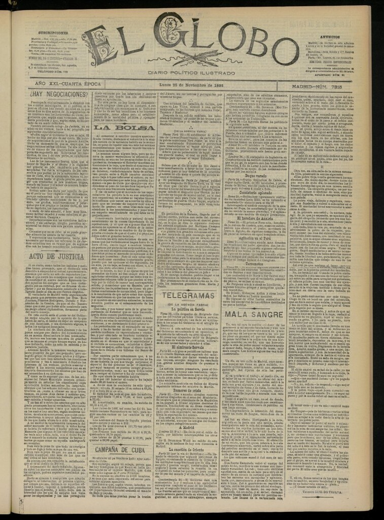 Miniatura de El Globo : diario ilustrado  del 25 de noviembre de 1895, nº 7315