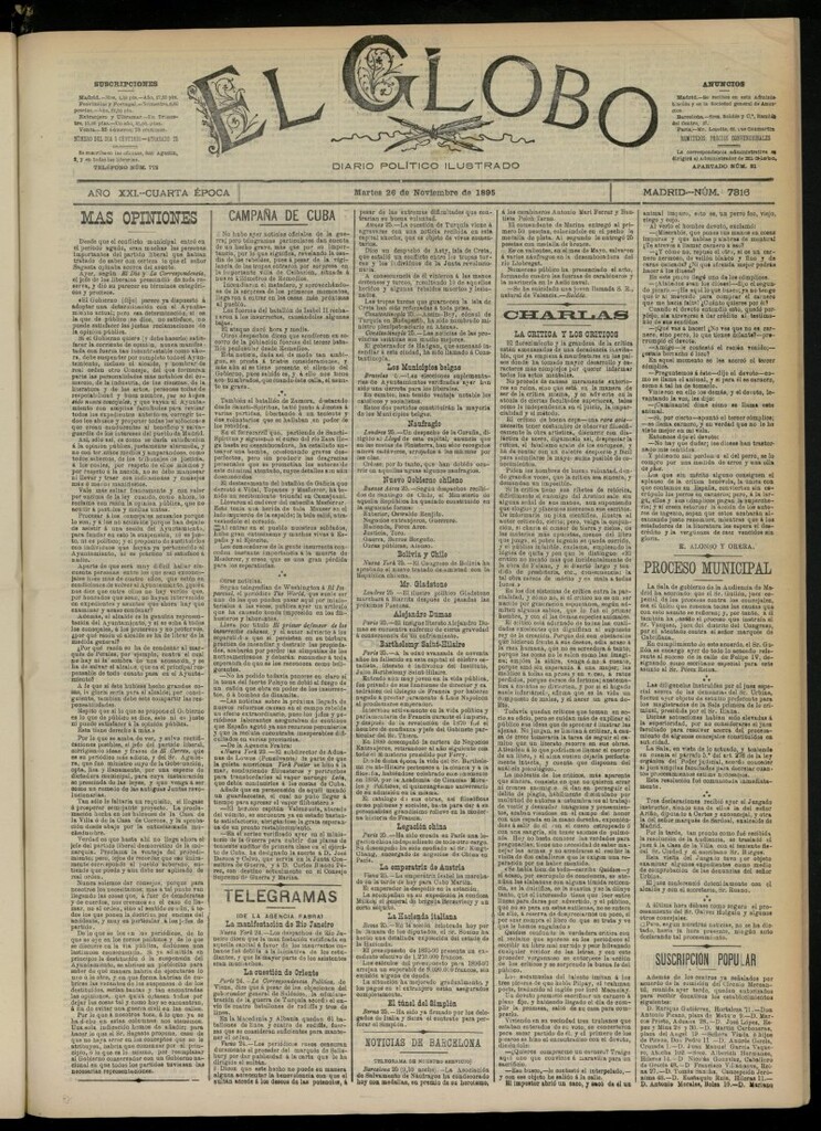 Miniatura de El Globo : diario ilustrado  del 26 de noviembre de 1895, nº 7316