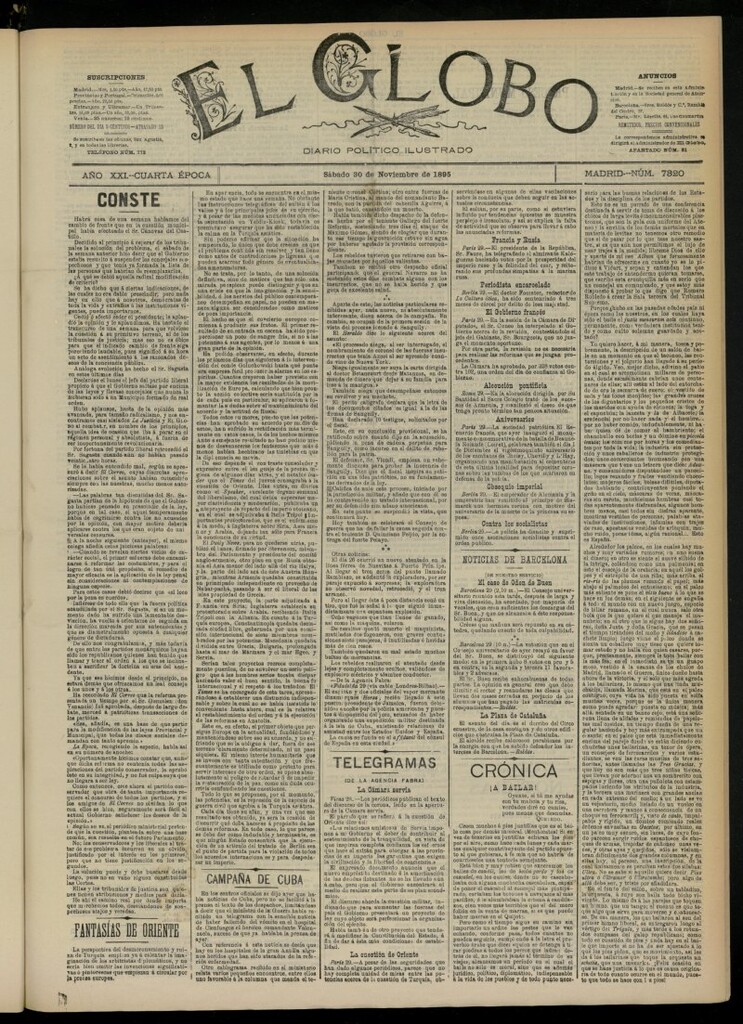 Miniatura de El Globo : diario ilustrado  del 30 de noviembre de 1895, nº 7320