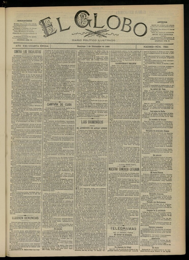 Miniatura de El Globo : diario ilustrado  del 1 de diciembre de 1895, nº 7321