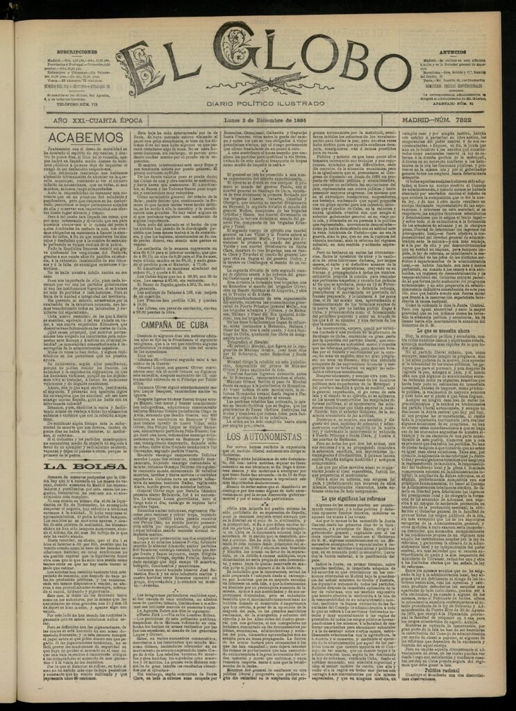 Miniatura de El Globo : diario ilustrado  del 2 de diciembre de 1895, nº 7322