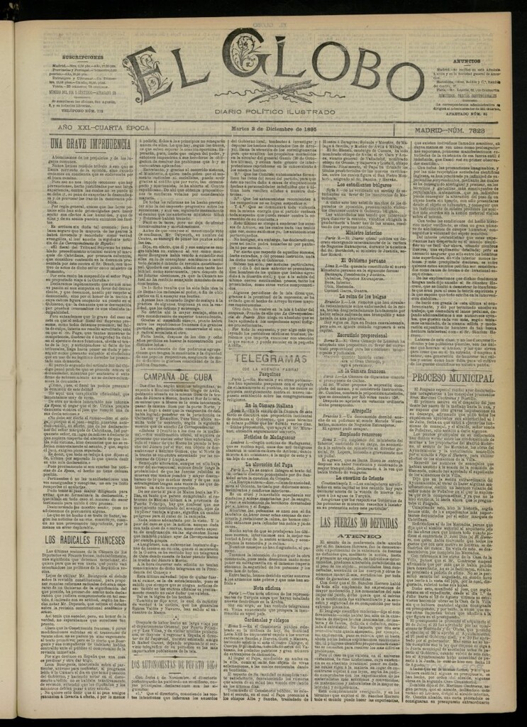 Miniatura de El Globo : diario ilustrado  del 3 de diciembre de 1895, nº 7323