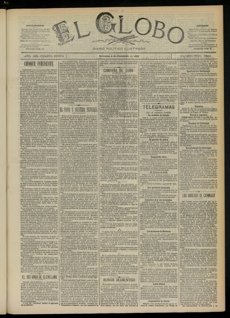 Miniatura de El Globo : diario ilustrado  del 4 de diciembre de 1895, nº 7324