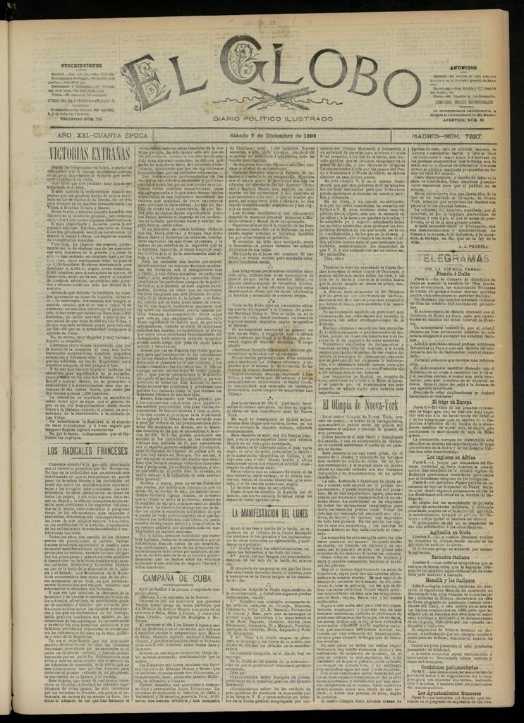 Miniatura de El Globo : diario ilustrado  del 7 de diciembre de 1895, nº 7327