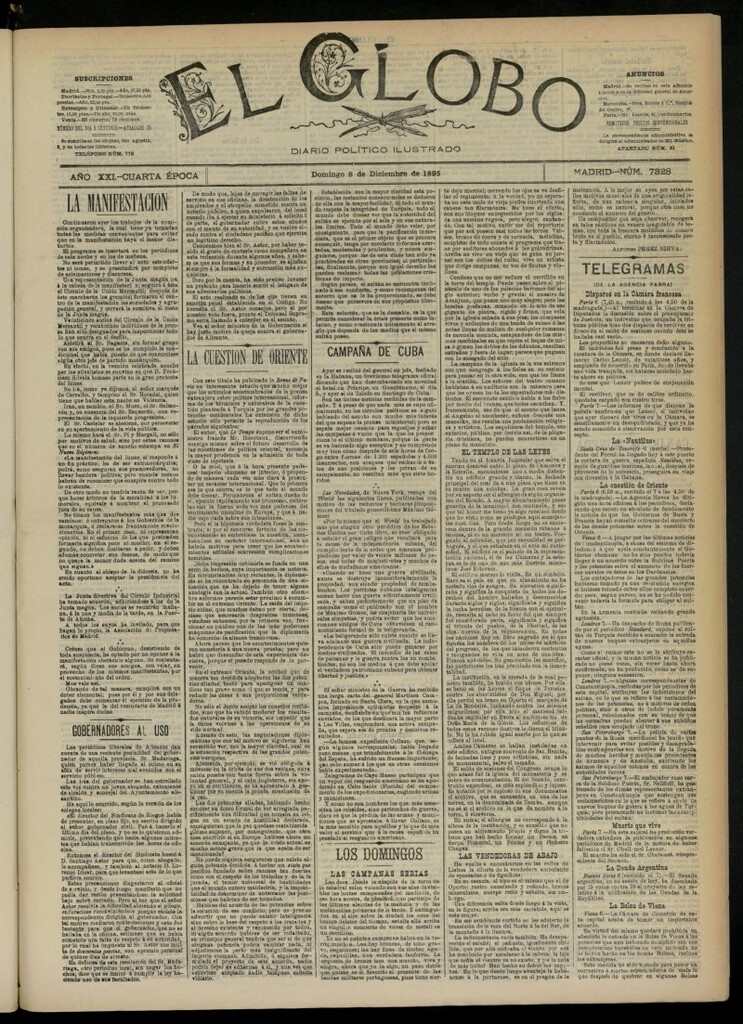 Miniatura de El Globo : diario ilustrado  del 8 de diciembre de 1895, nº 7328