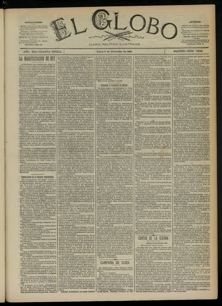 Miniatura de El Globo : diario ilustrado  del 9 de diciembre de 1895, nº 7329