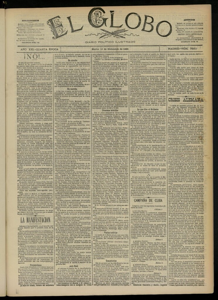 Miniatura de El Globo : diario ilustrado  del 10 de diciembre de 1895, nº 7330