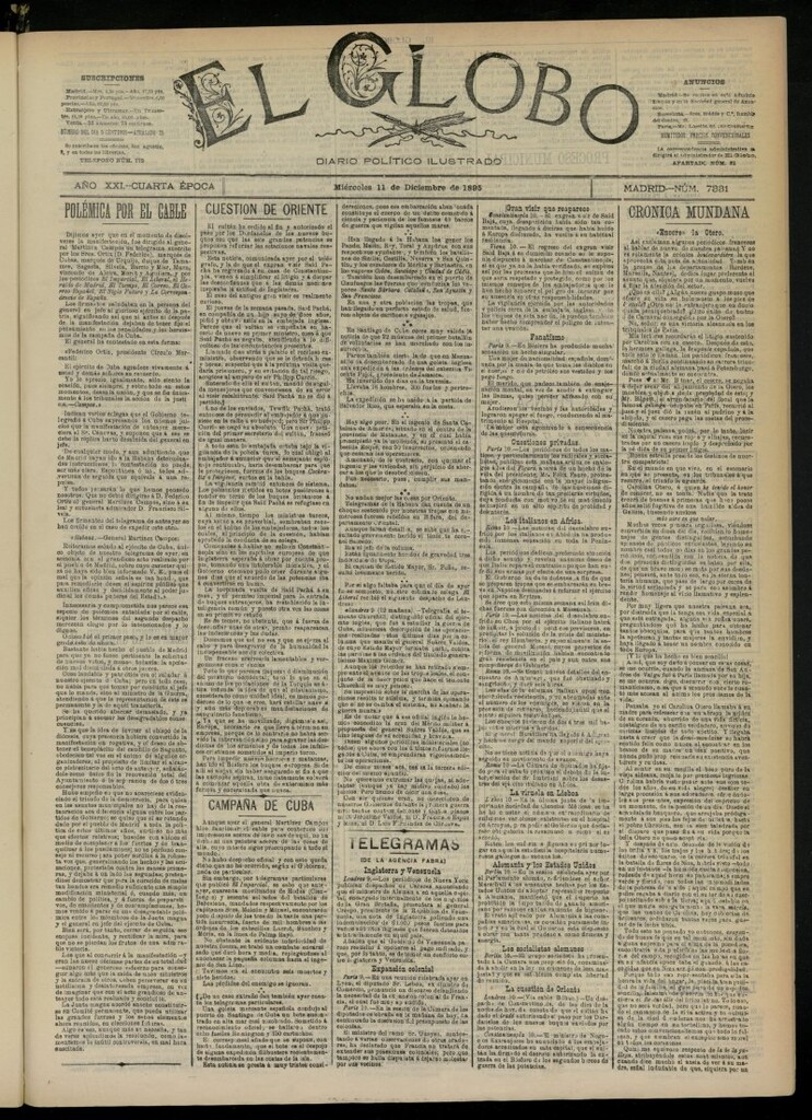 Miniatura de El Globo : diario ilustrado  del 11 de diciembre de 1895, nº 7331