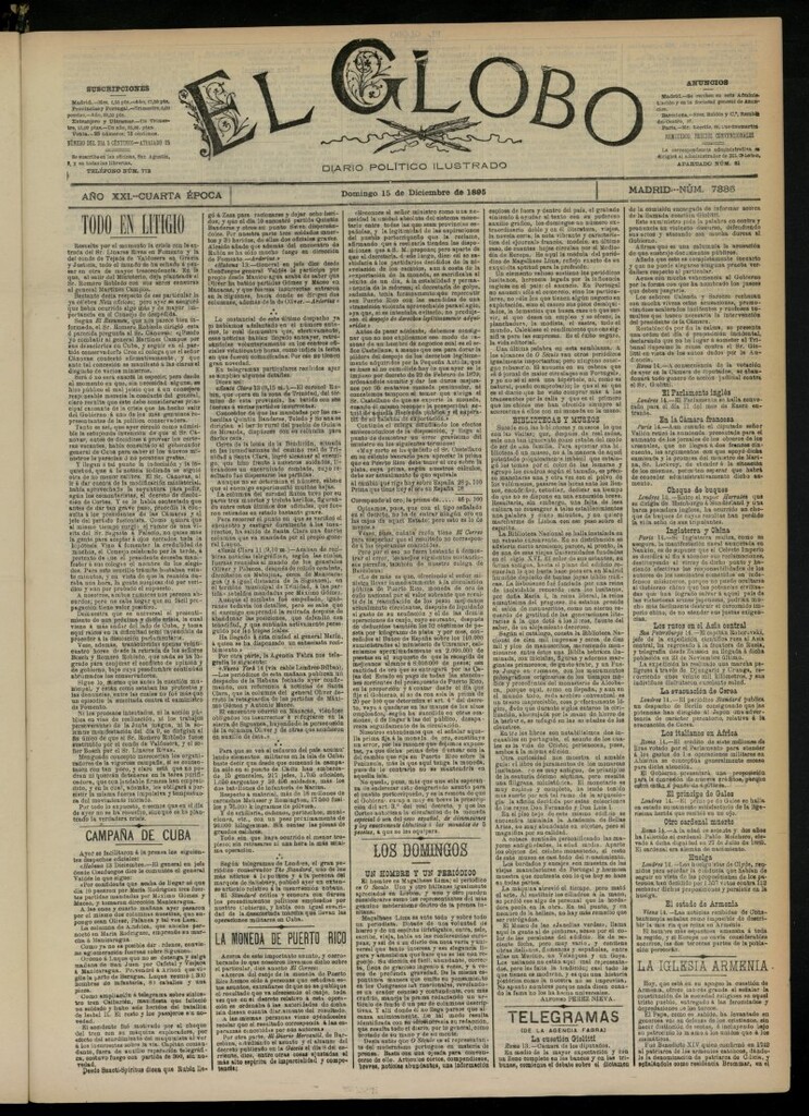 Miniatura de El Globo : diario ilustrado  del 15 de diciembre de 1895, nº 7335