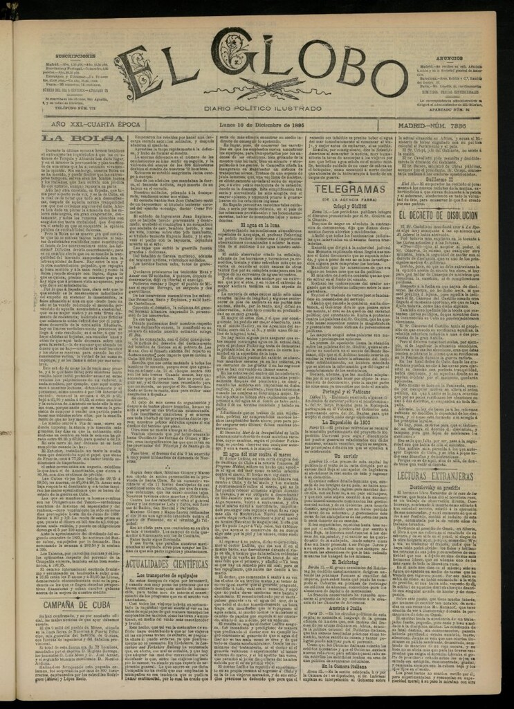 Miniatura de El Globo : diario ilustrado  del 16 de diciembre de 1895, nº 7336