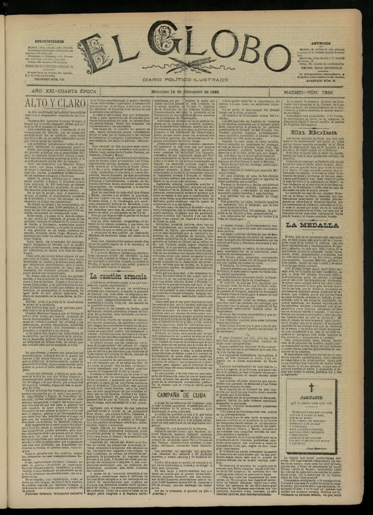 Miniatura de El Globo : diario ilustrado  del 18 de diciembre de 1895, nº 7338