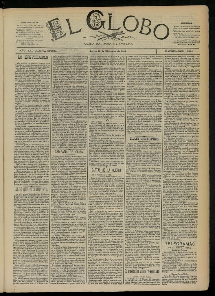 Miniatura de El Globo : diario ilustrado  del 19 de diciembre de 1895, nº 7339