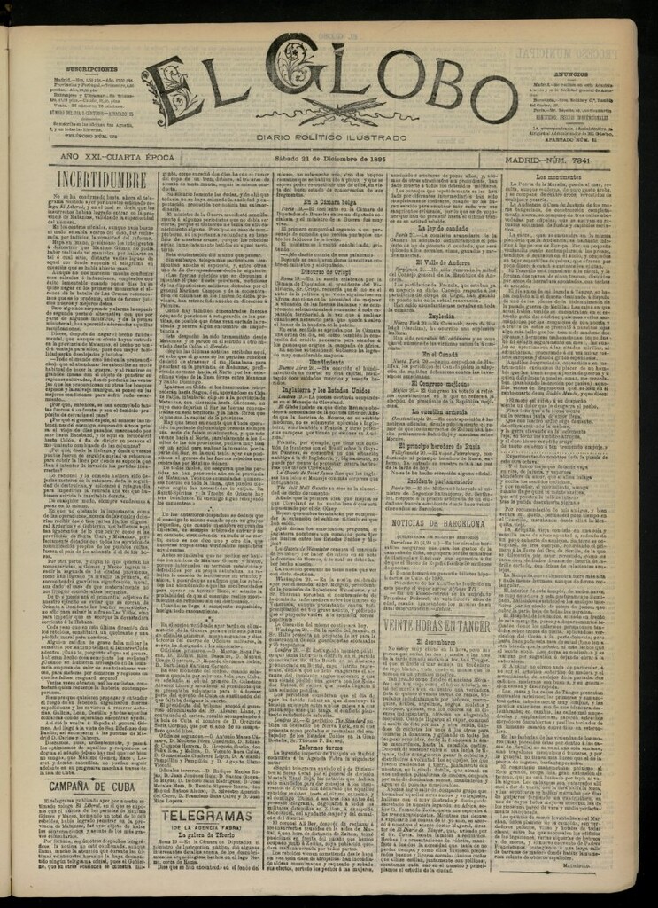 Miniatura de El Globo : diario ilustrado  del 21 de diciembre de 1895, nº 7341