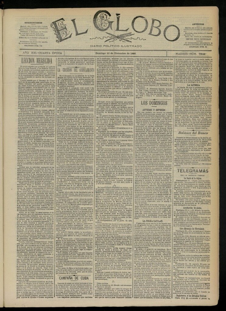 Miniatura de El Globo : diario ilustrado  del 22 de diciembre de 1895, nº 7342