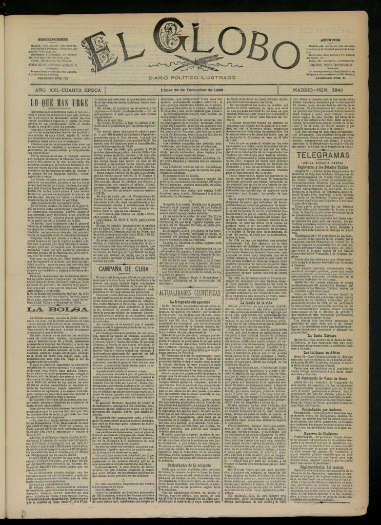 Miniatura de El Globo : diario ilustrado  del 23 de diciembre de 1895, nº 7343