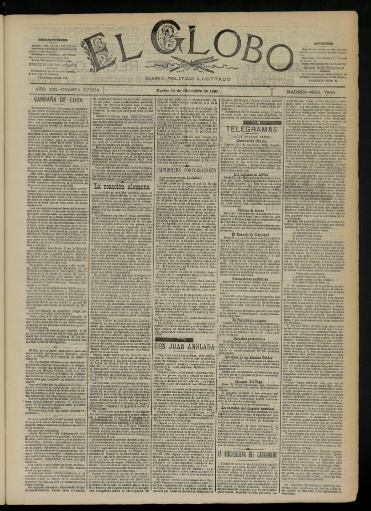 Miniatura de El Globo : diario ilustrado  del 24 de diciembre de 1895, nº 7344