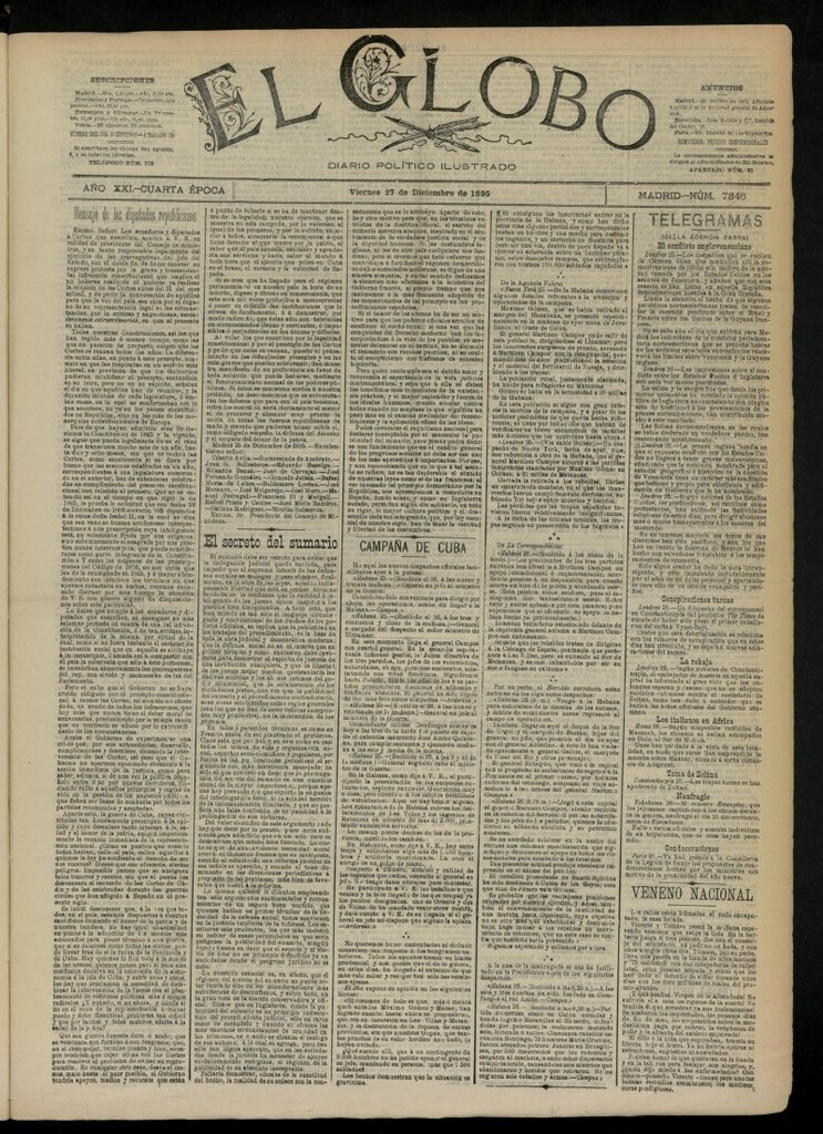 Miniatura de El Globo : diario ilustrado  del 27 de diciembre de 1895, nº 7346
