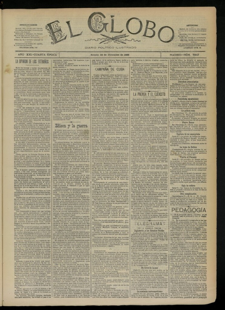 Miniatura de El Globo : diario ilustrado  del 28 de diciembre de 1895, nº 7347