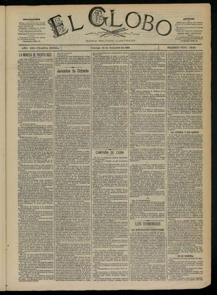 Miniatura de El Globo : diario ilustrado  del 29 de diciembre de 1895, nº 7348