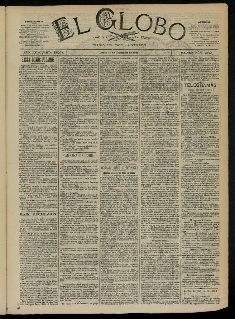 Miniatura de El Globo : diario ilustrado  del 30 de diciembre de 1895, nº 7349
