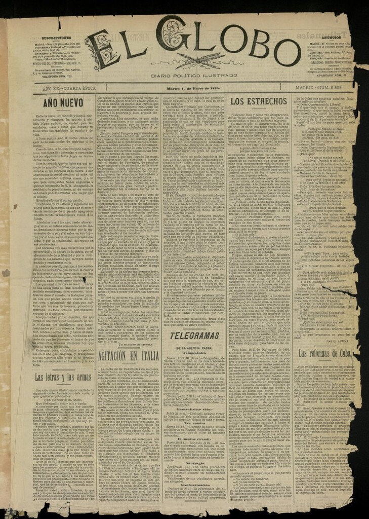 Miniatura de El Globo : diario ilustrado  del 1 de enero de 1895, nº 6989