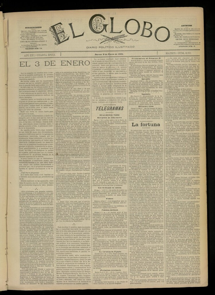 Miniatura de El Globo : diario ilustrado  del 3 de enero de 1895, nº 6991