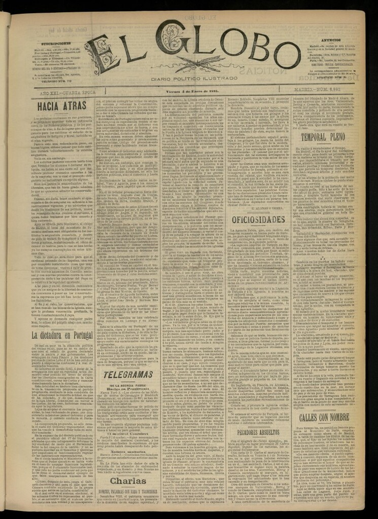Miniatura de El Globo : diario ilustrado  del 4 de enero de 1895, nº 6992