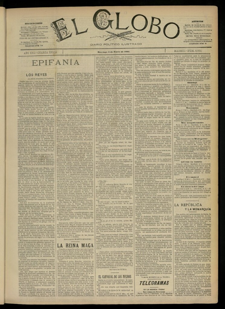 Miniatura de El Globo : diario ilustrado  del 6 de enero de 1895, nº 6994